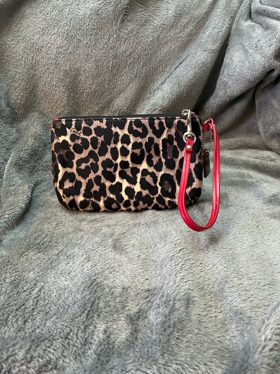 Coach Leopard-Print Wristlet with Red Trim - Picture 3 of 4